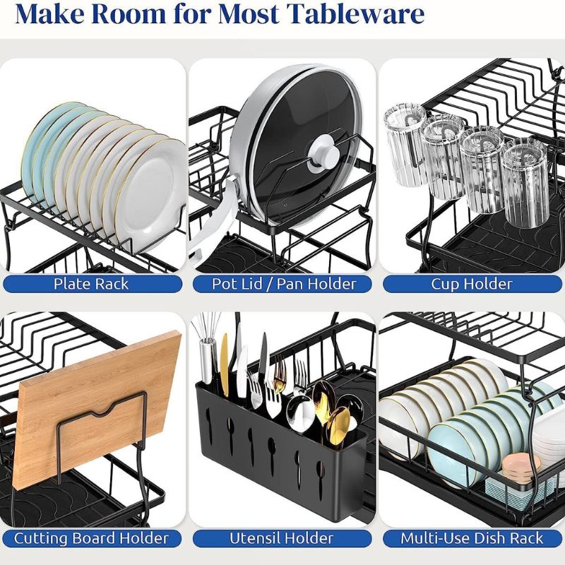 Large Capacity Dish Drying Rack - No Tools, Smart Drain Design