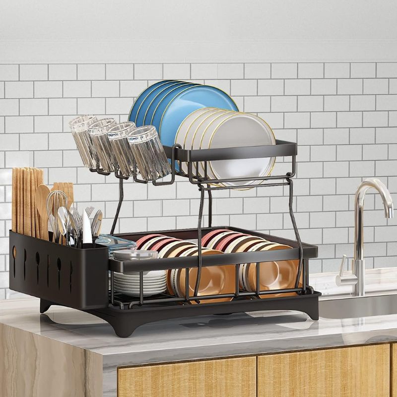 Large Capacity Dish Drying Rack - No Tools, Smart Drain Design