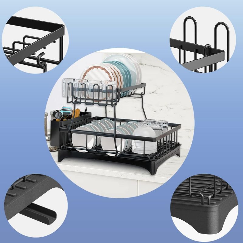 Large Capacity Dish Drying Rack - No Tools, Smart Drain Design