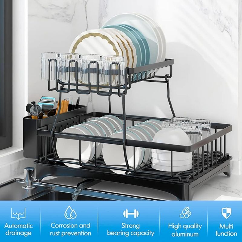 Large Capacity Dish Drying Rack - No Tools, Smart Drain Design