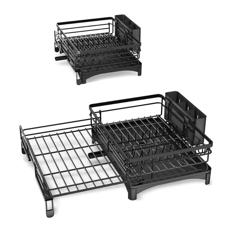 Large Capacity Extendable Dish Drying Rack with Drainage & Utensil Holder