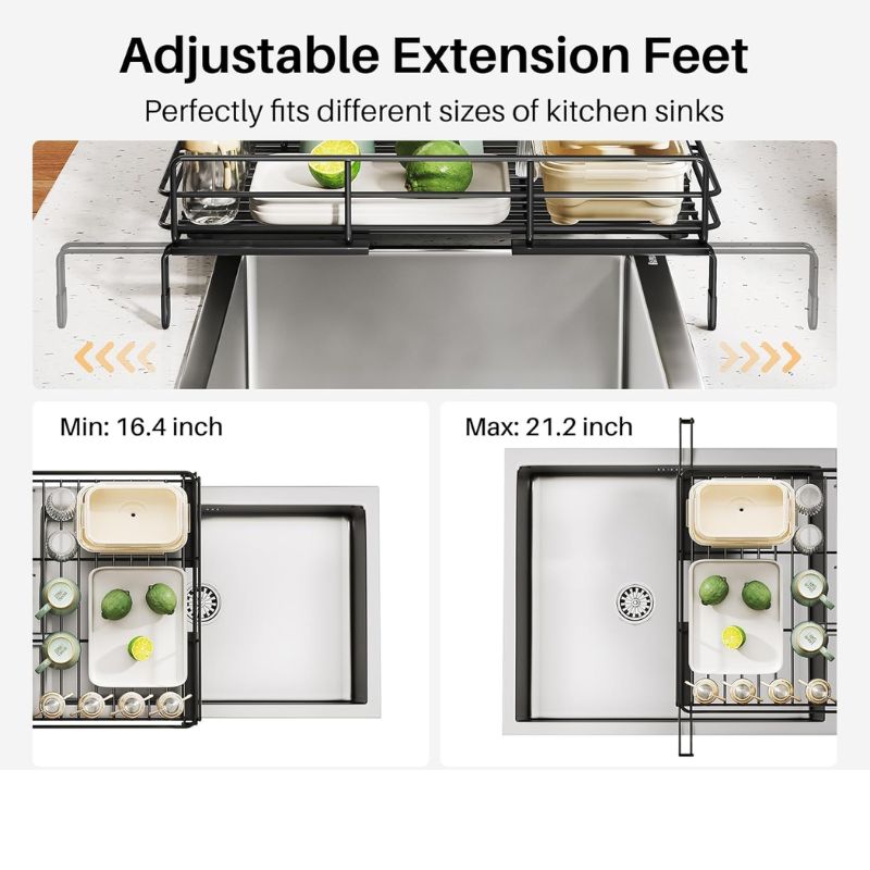 Large Capacity Extendable Dish Drying Rack with Drainage & Utensil Holder