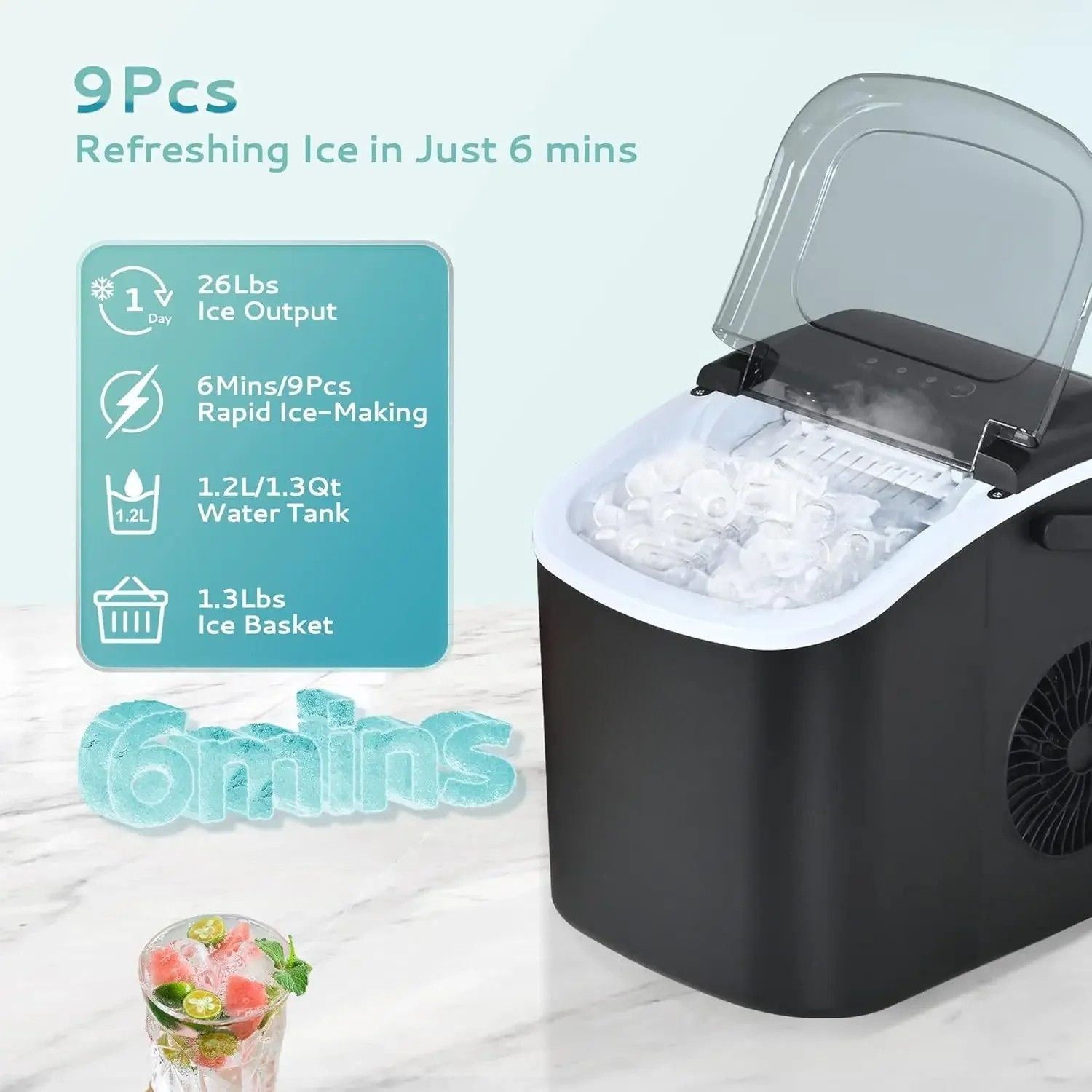Portable Ice Machine with Handle – Fresh Ice in 6 Minutes