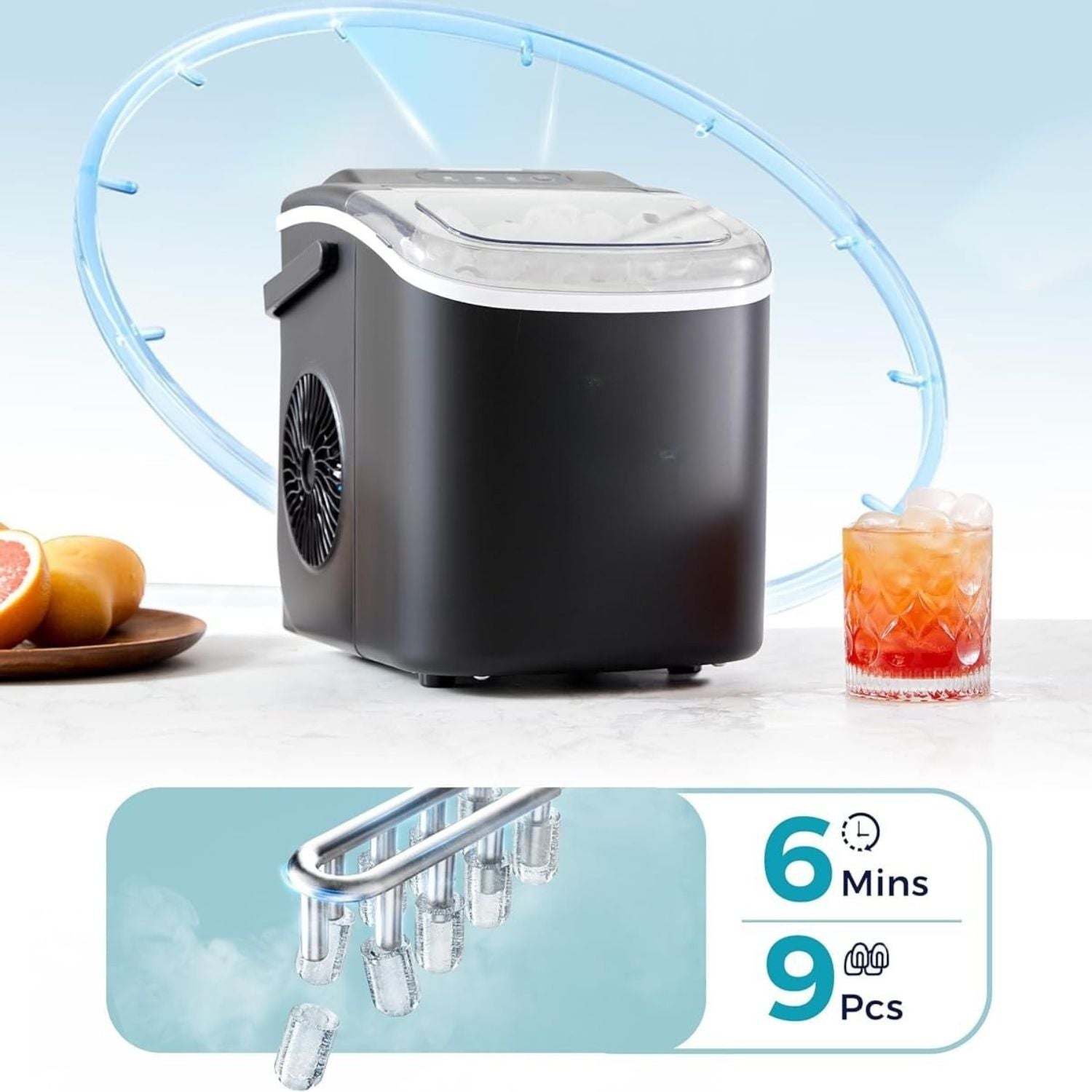 Portable Ice Machine with Handle – Fresh Ice in 6 Minutes
