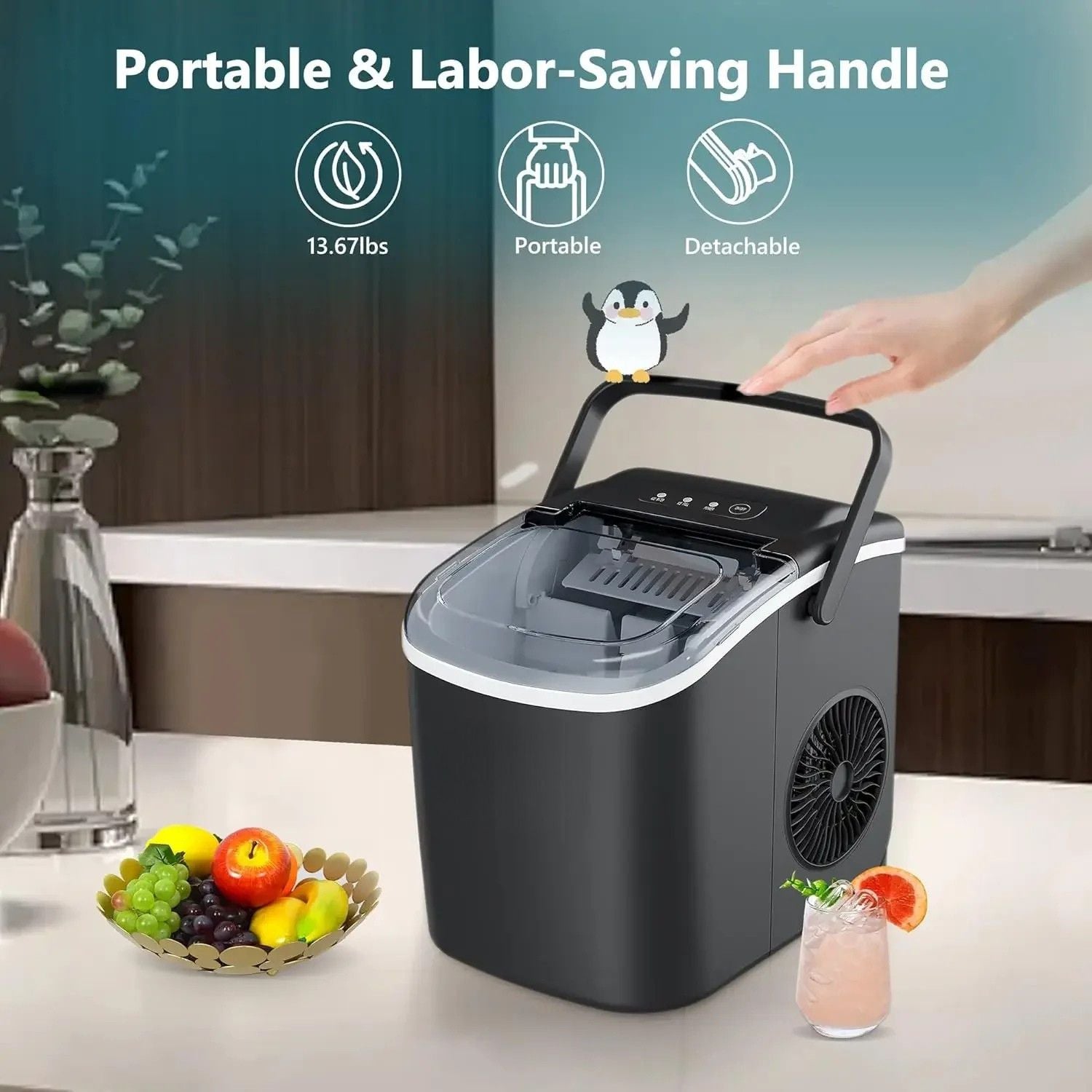 Portable Ice Machine with Handle – Fresh Ice in 6 Minutes