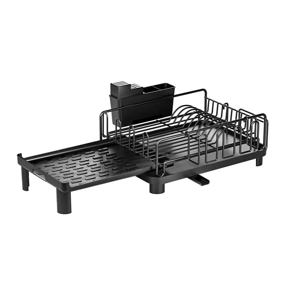Retractable Double Layer Dish Drying Rack - with Drainboard & Cutlery Box