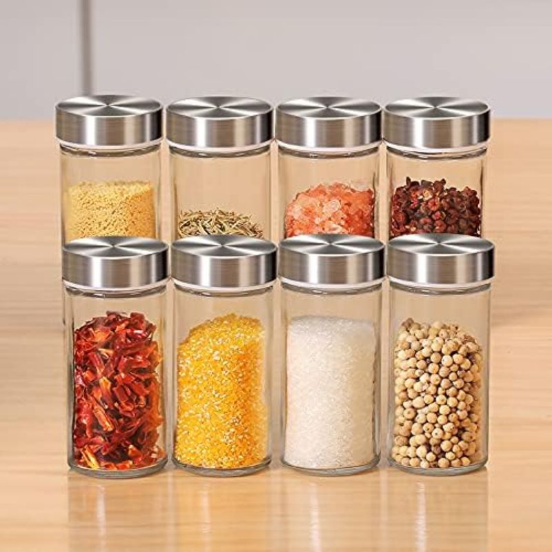 Rotating Tray Spice Rack with 12/16 Round Bottles – Stainless Steel Kitchen Organizer