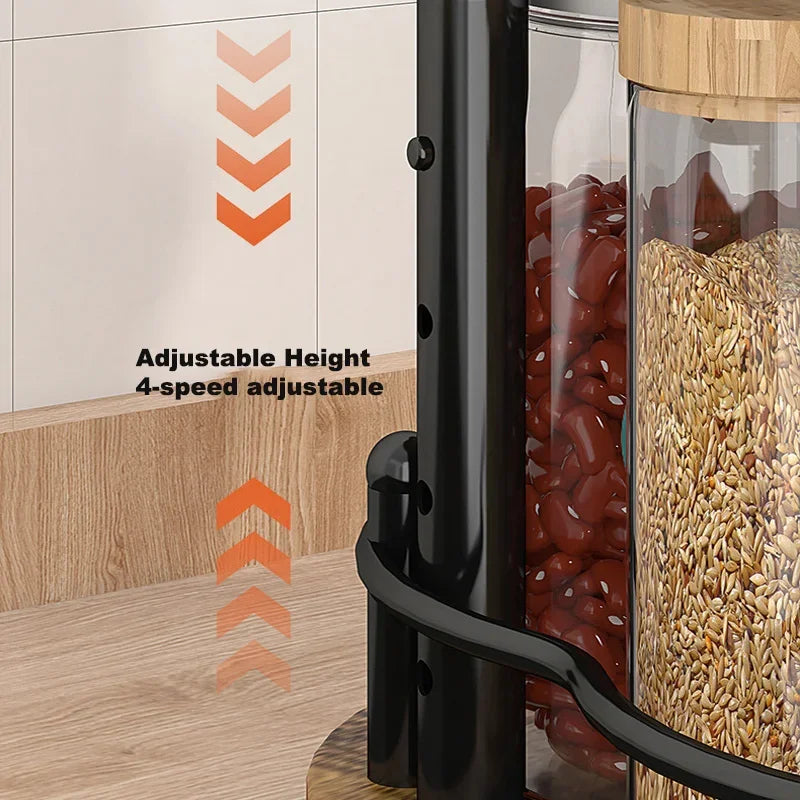 360° Rotating Wooden Spice Rack – Kitchen Organizer for Oil, Salt & Soy Bottles