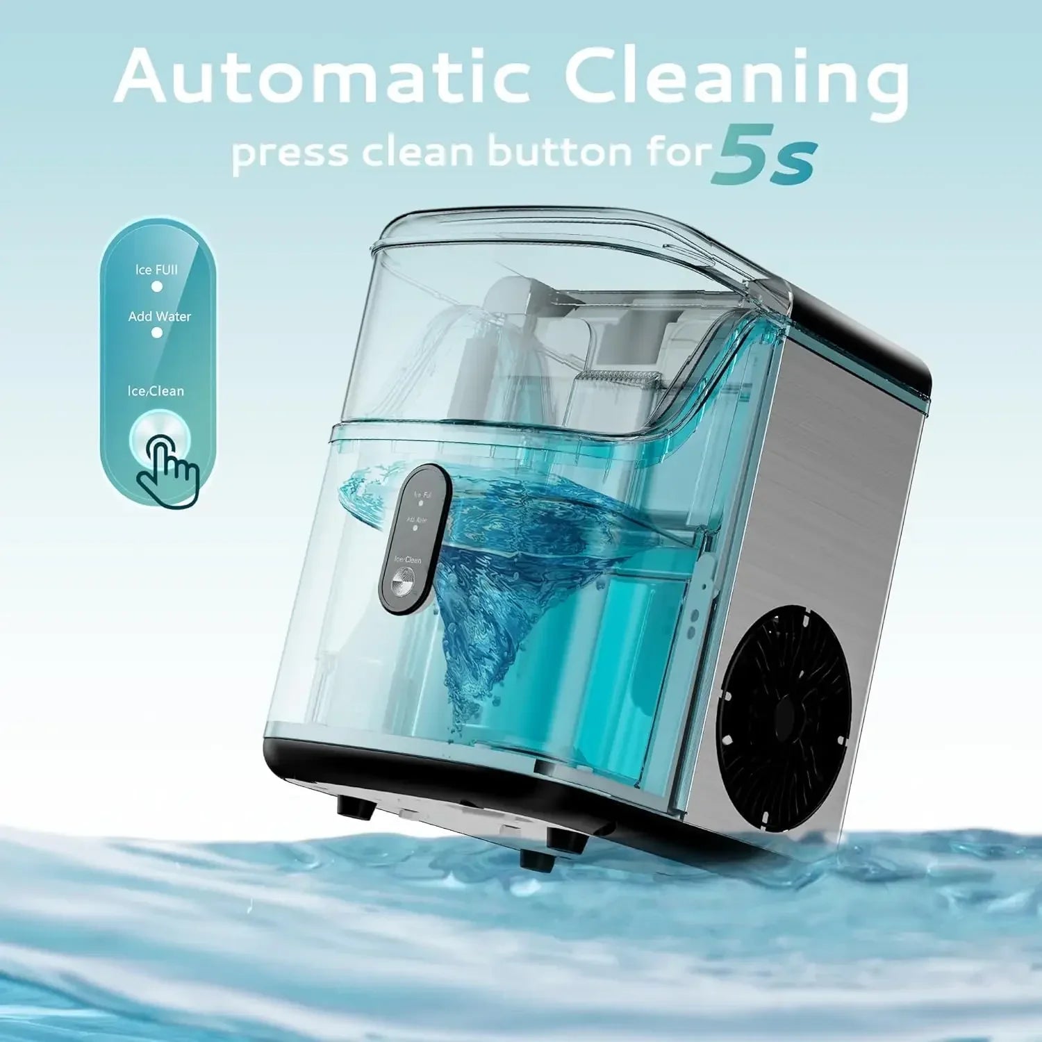 Effortless Ice Maker – Stainless Steel, Self-Cleaning