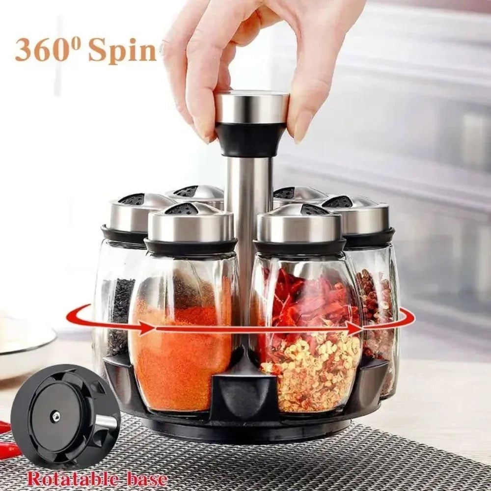 Elegant Kitchen Spice Rack Set – Glass Jars & Rotating Base