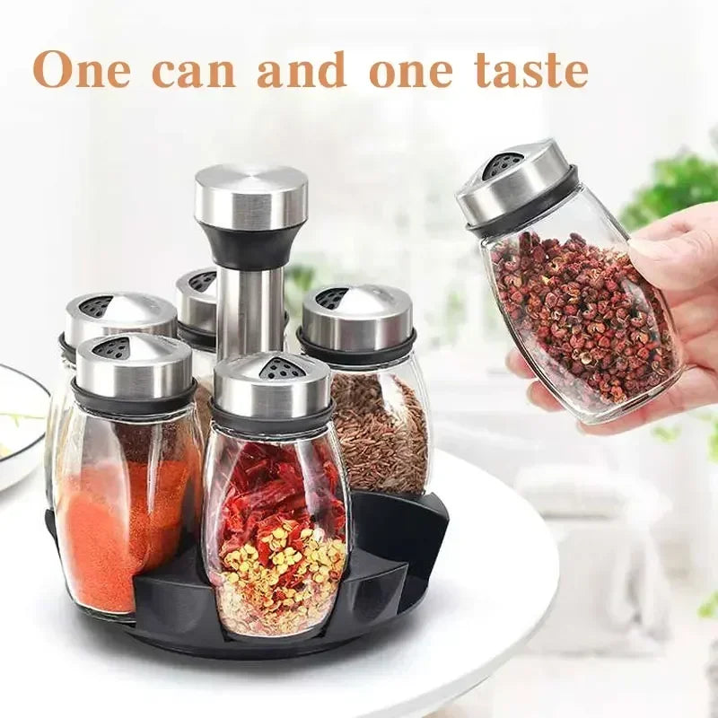 Elegant Kitchen Spice Rack Set – Glass Jars & Rotating Base