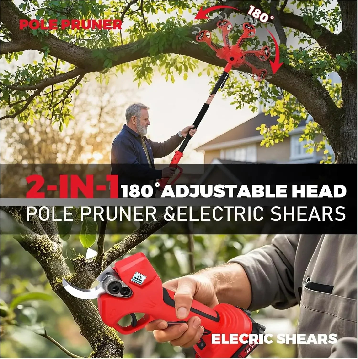 Electric Pruning Shears with 6 FT Extension Pole – 2-in-1 Cordless Brushless Pruner for Tree Trimming & High-Branch Cutting