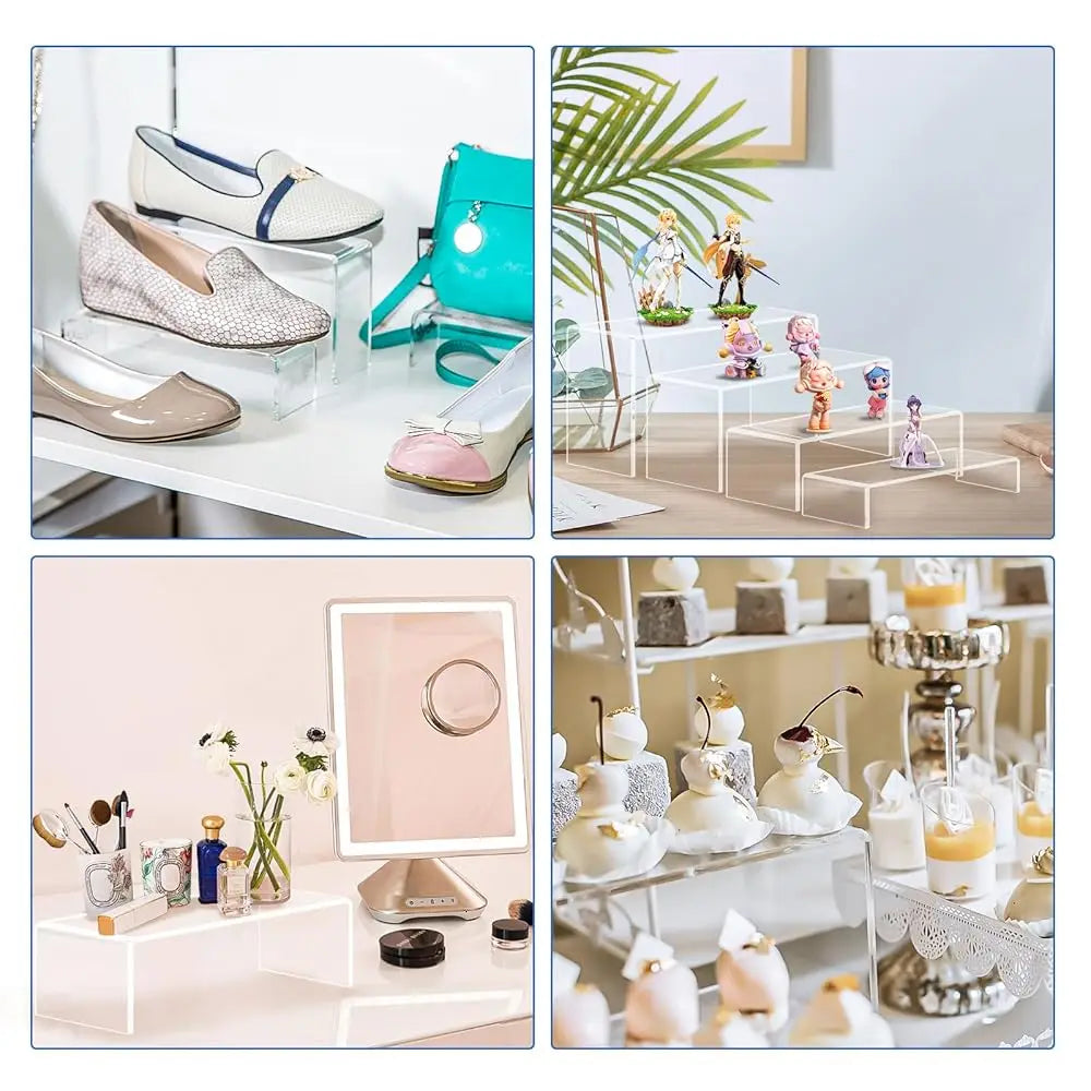 8-Piece Clear Acrylic Display Risers – Multi-Height Showcase Stands