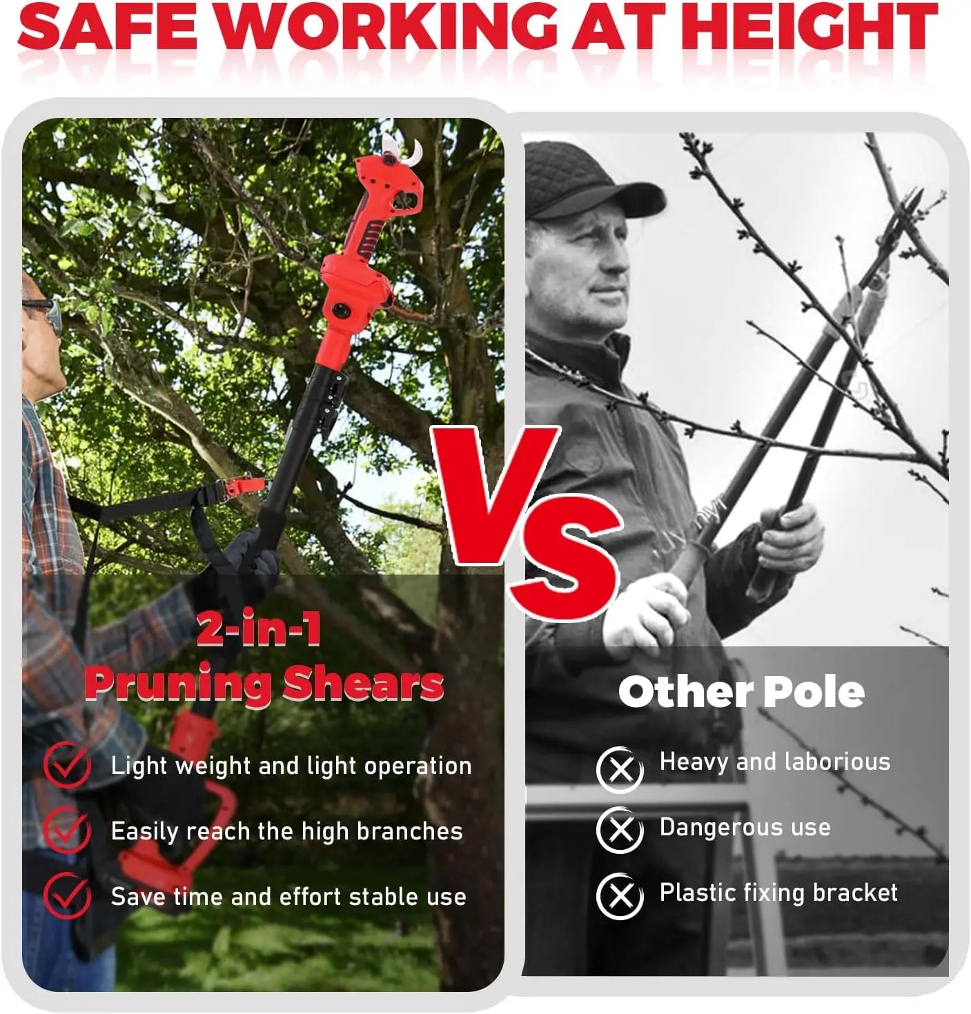 Electric Pruning Shears with 6 FT Extension Pole – 2-in-1 Cordless Brushless Pruner for Tree Trimming & High-Branch Cutting
