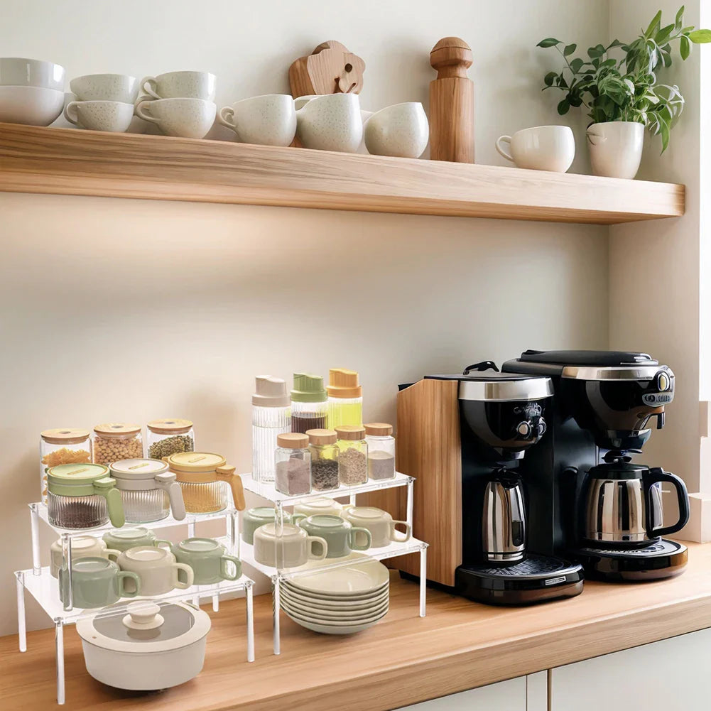 4-Pack Acrylic Cabinet Shelf Risers – Kitchen Counter Organizer Set