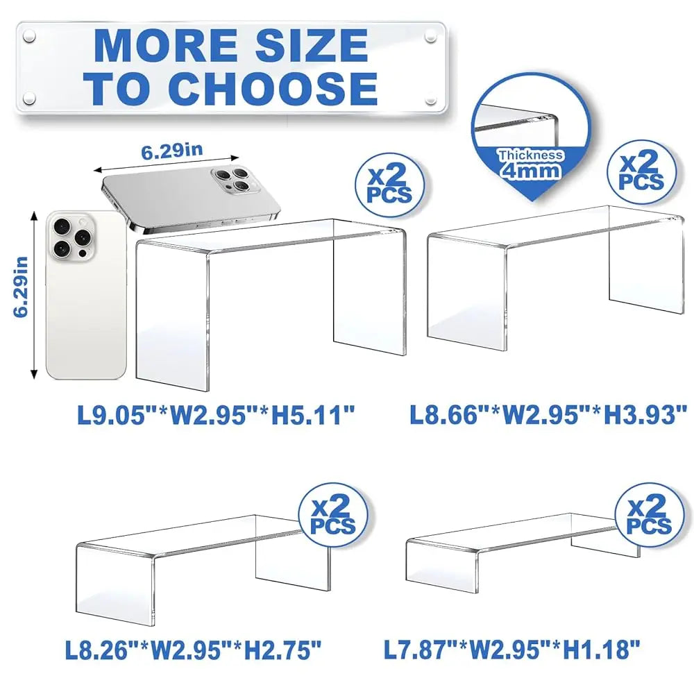 8-Piece Clear Acrylic Display Risers – Multi-Height Showcase Stands