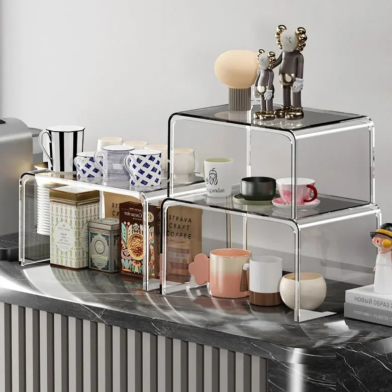 Clear Cabinet Organizer Shelf – Set of 2 Stackable Pantry & Kitchen Countertop Shelves
