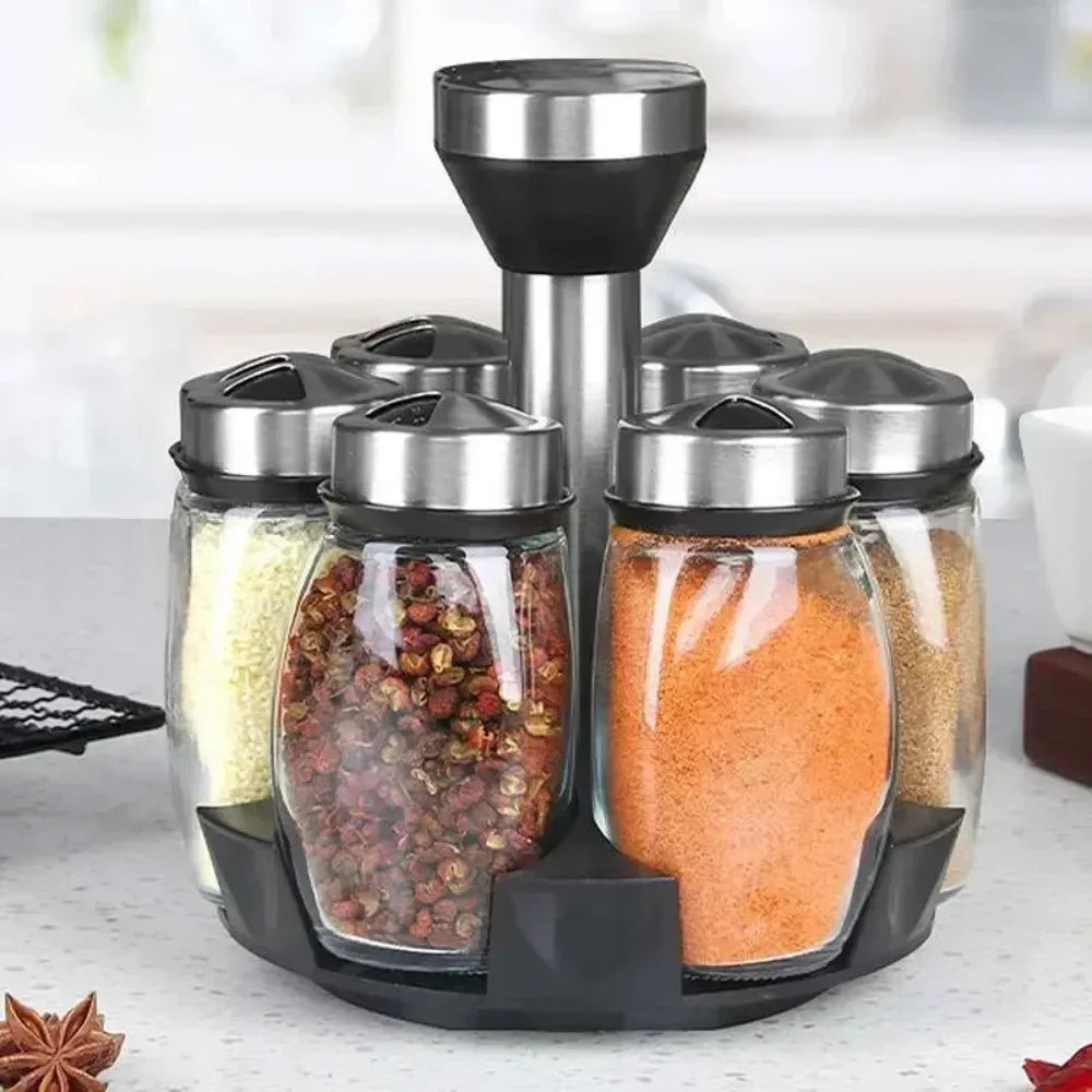 Elegant Kitchen Spice Rack Set – Glass Jars & Rotating Base