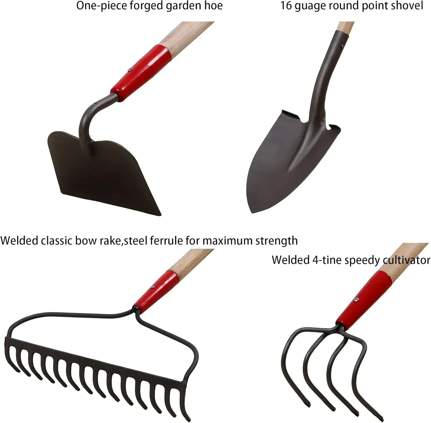 7-Piece Garden Tool Set for Women – Shovel, Rake & Hoe Kit with Long Wooden Handles, High-Carbon Steel Heads, Ideal Gardening Gift