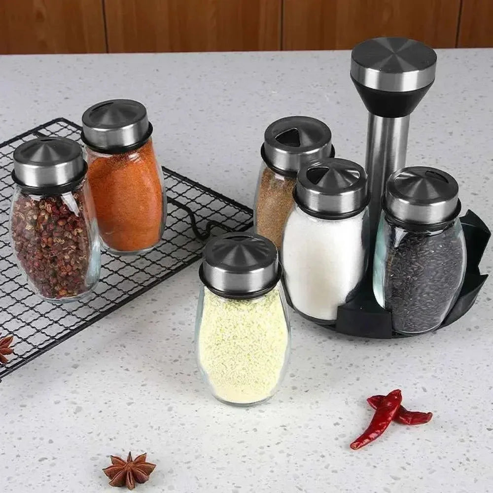 Elegant Kitchen Spice Rack Set – Glass Jars & Rotating Base