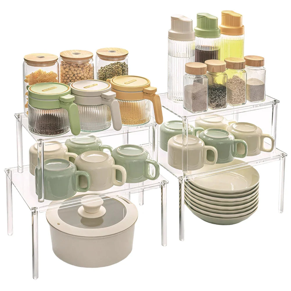 4-Pack Acrylic Cabinet Shelf Risers – Kitchen Counter Organizer Set