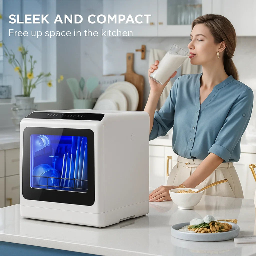 Countertop Portable Dishwasher – 5L Compact Dishwasher with LED Light, 6 Wash Modes & Dual Water Supply for Small Kitchens