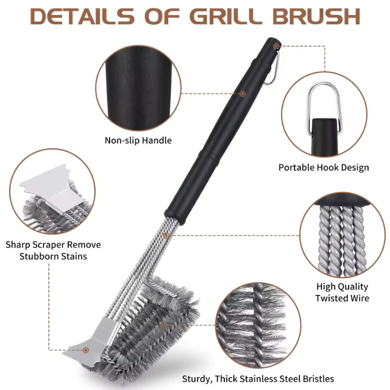 Stainless Steel Grill Brush & Scraper – BBQ Cleaner for All Grills