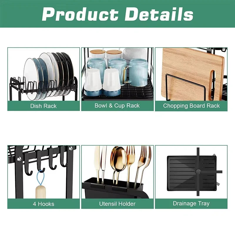Tableware Dish Drying Rack with Drainboard – Kitchen Organizer