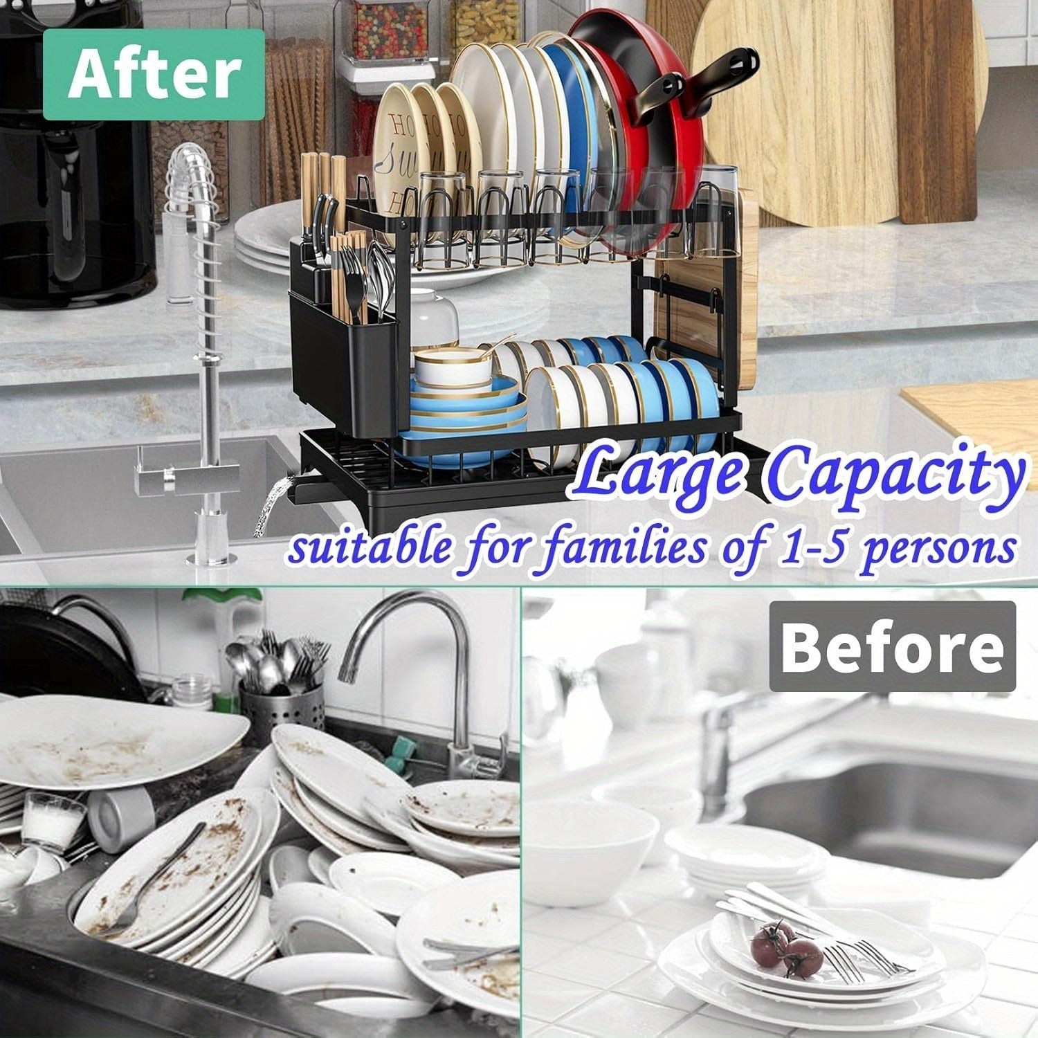 Tableware Dish Drying Rack with Drainboard – Kitchen Organizer