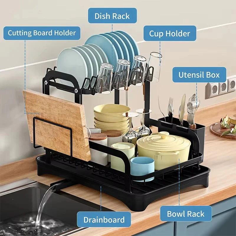 Tableware Dish Drying Rack with Drainboard – Kitchen Organizer