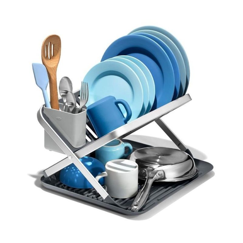 Two Tier Rustproof Aluminum Dish Rack-  with Removable Utensil Holder
