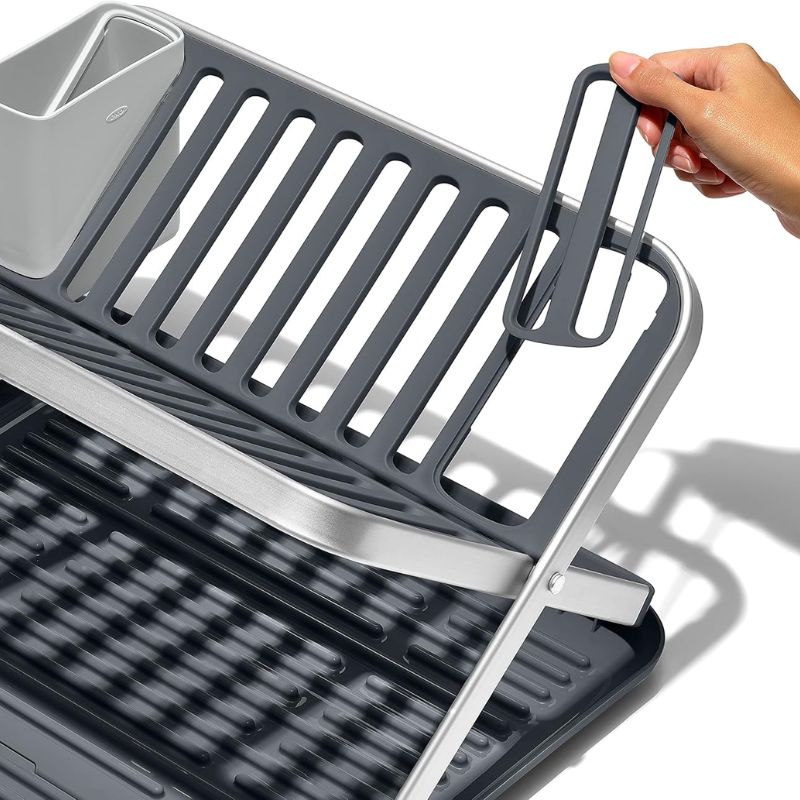 Two Tier Rustproof Aluminum Dish Rack-  with Removable Utensil Holder
