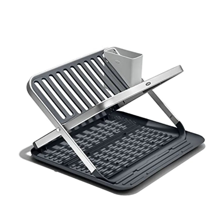 Two Tier Rustproof Aluminum Dish Rack-  with Removable Utensil Holder