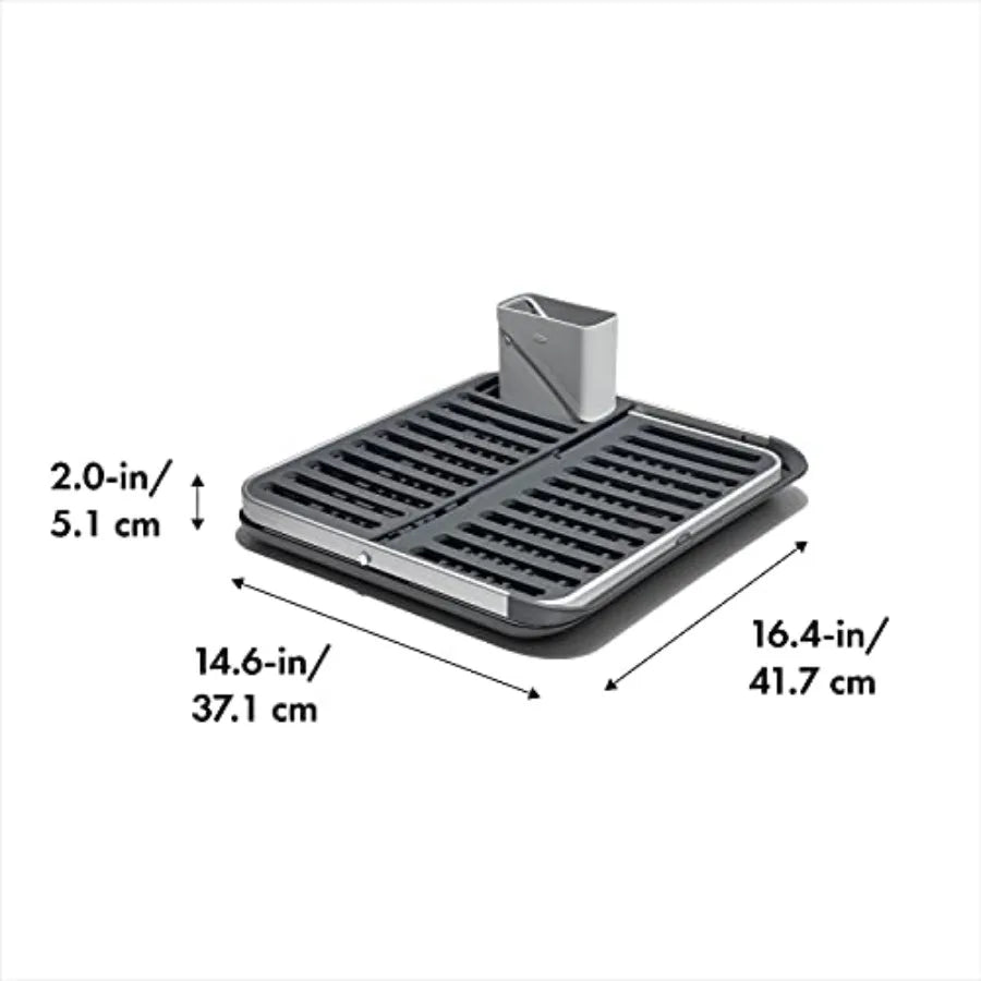 Two Tier Rustproof Aluminum Dish Rack-  with Removable Utensil Holder