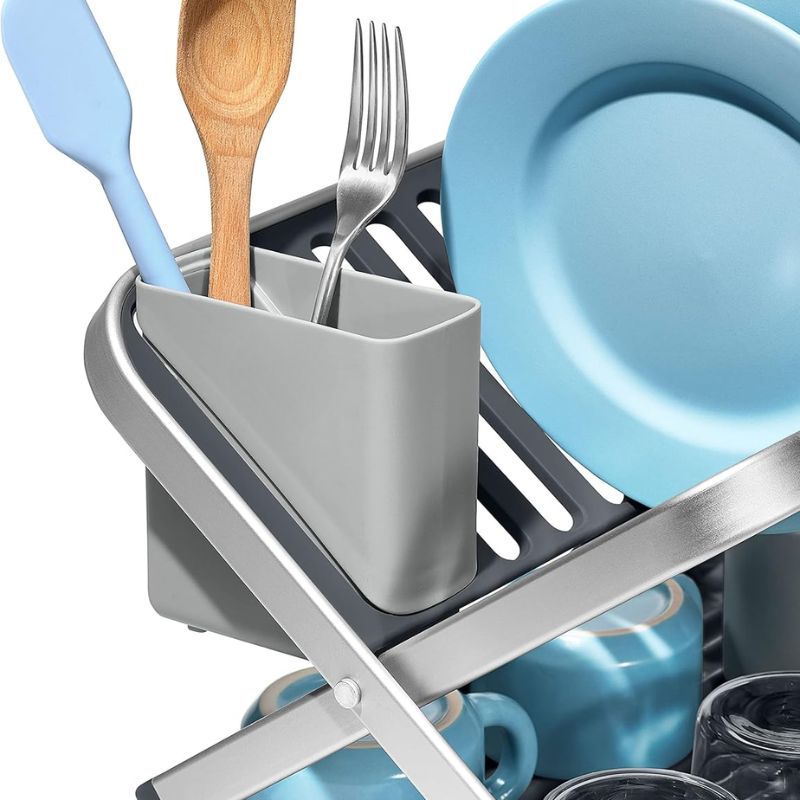 Two Tier Rustproof Aluminum Dish Rack-  with Removable Utensil Holder