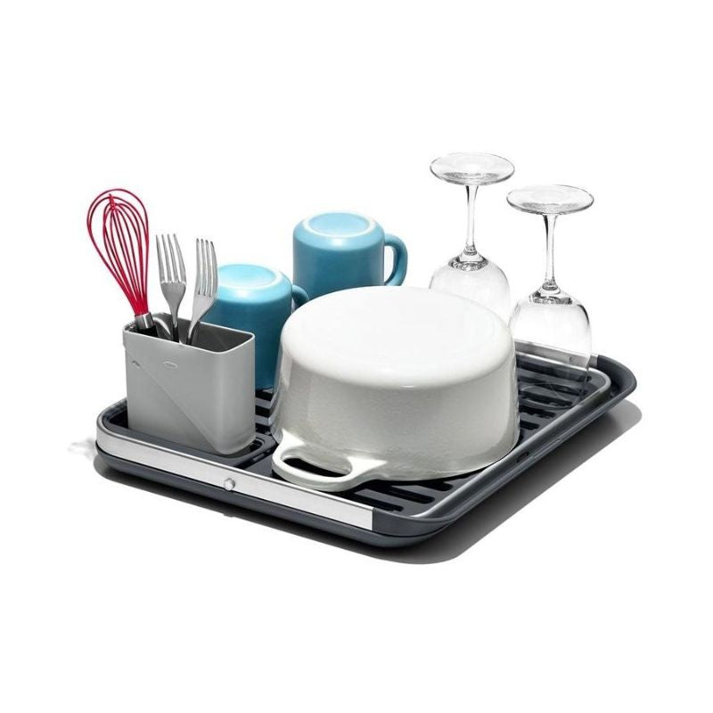 Two Tier Rustproof Aluminum Dish Rack-  with Removable Utensil Holder