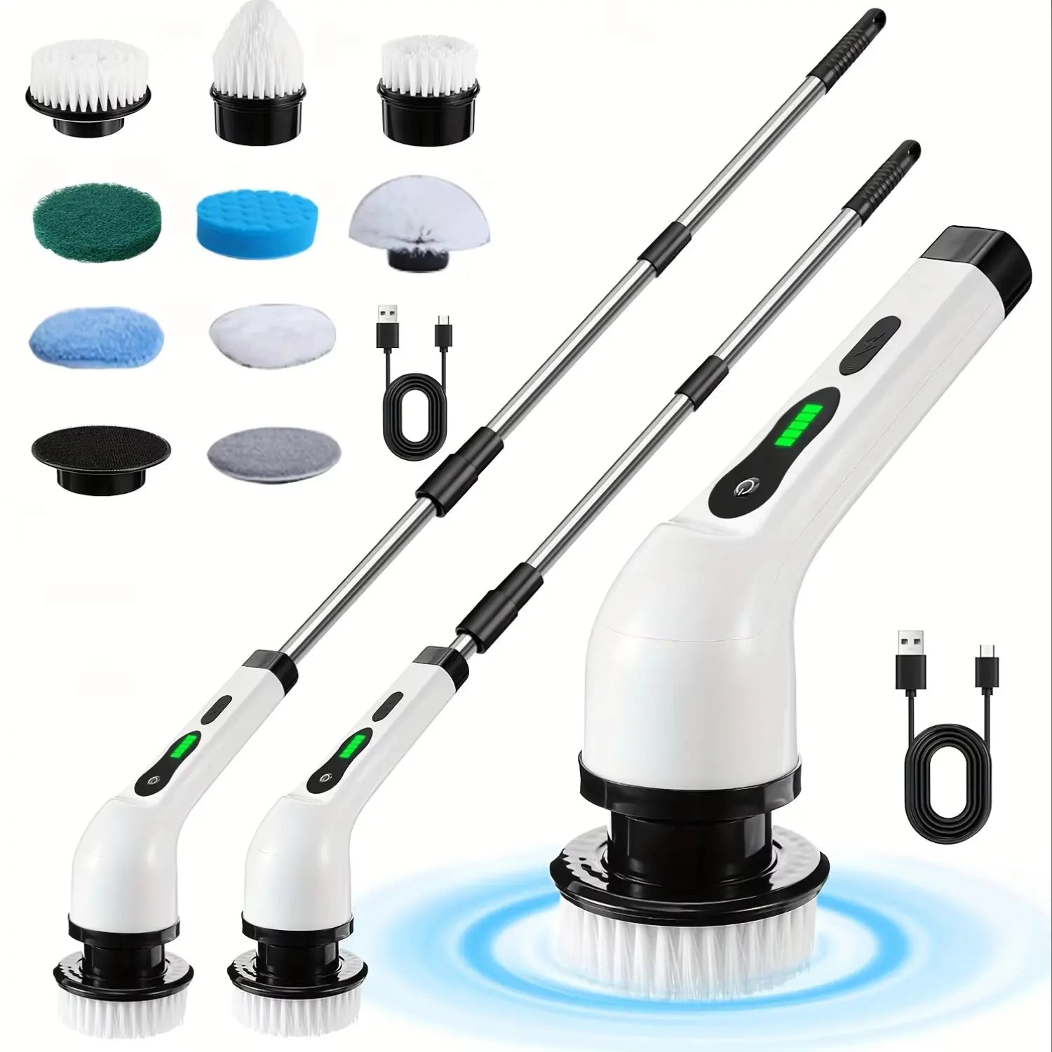 Wireless Electric Rotary Cleaning Brush – 9 Heads, Adjustable Handle