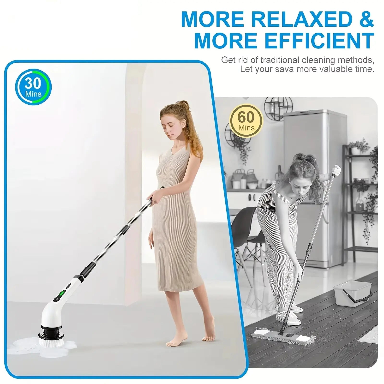 Wireless Electric Rotary Cleaning Brush – 9 Heads, Adjustable Handle