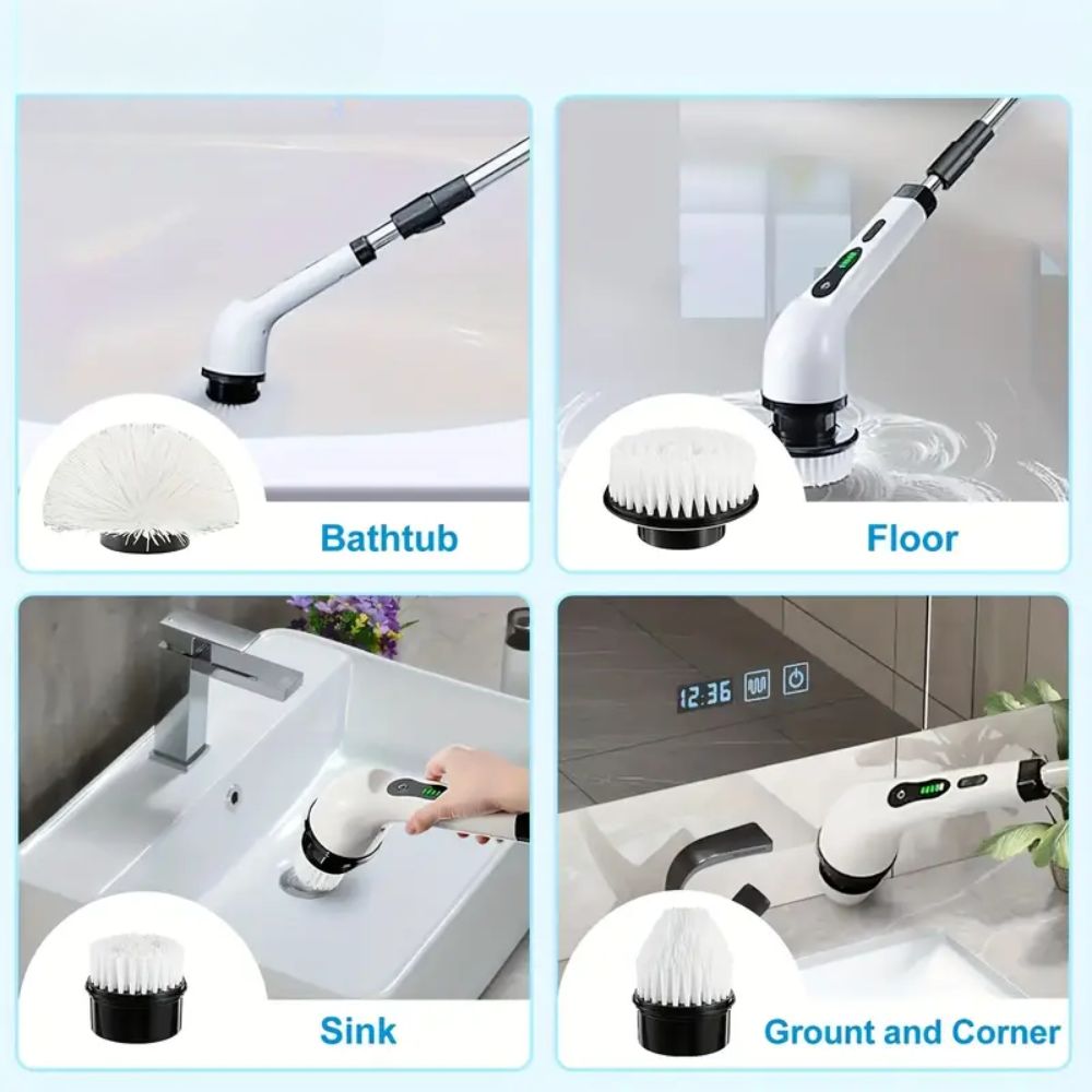 Wireless Electric Rotary Cleaning Brush – 9 Heads, Adjustable Handle