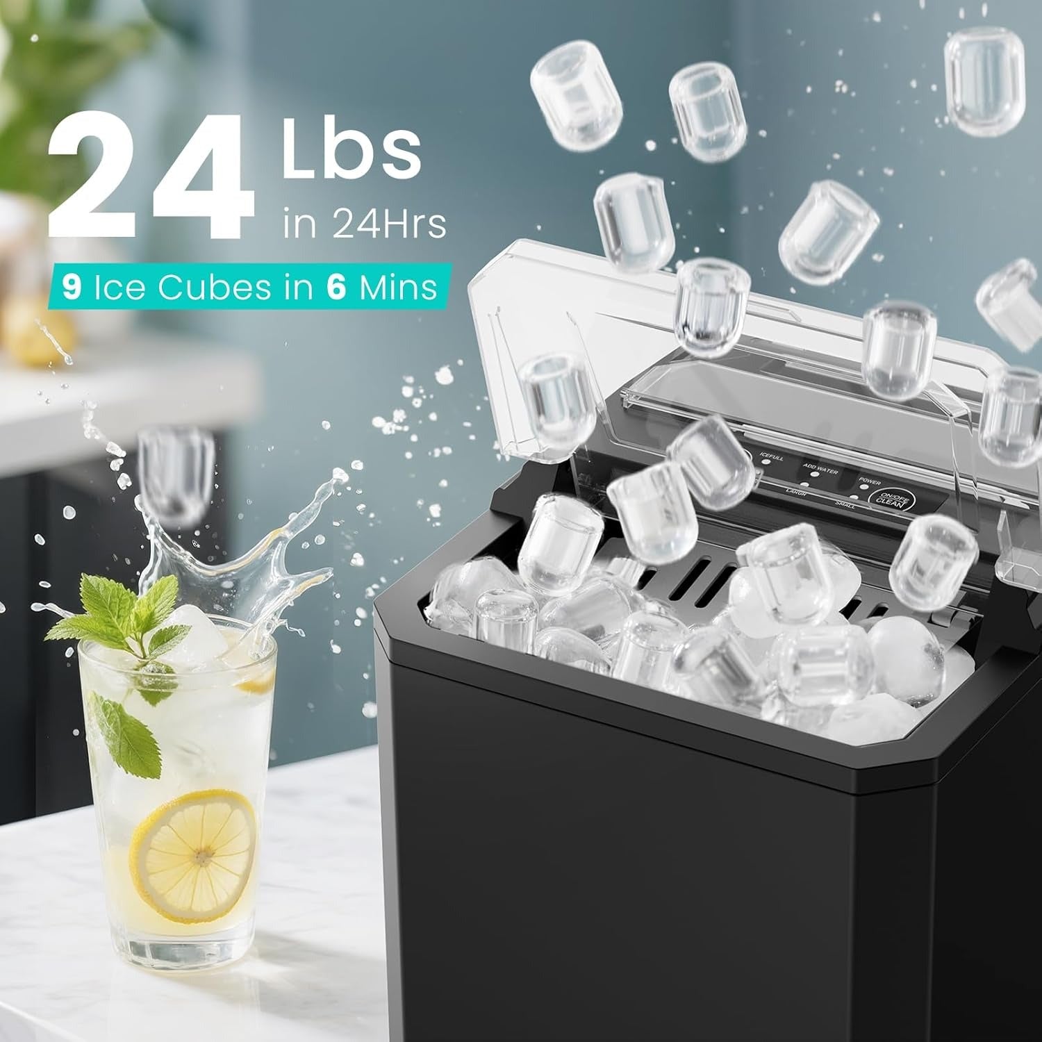 Fast Portable Ice Maker– Compact, Self-Cleaning, 6 Min Ice