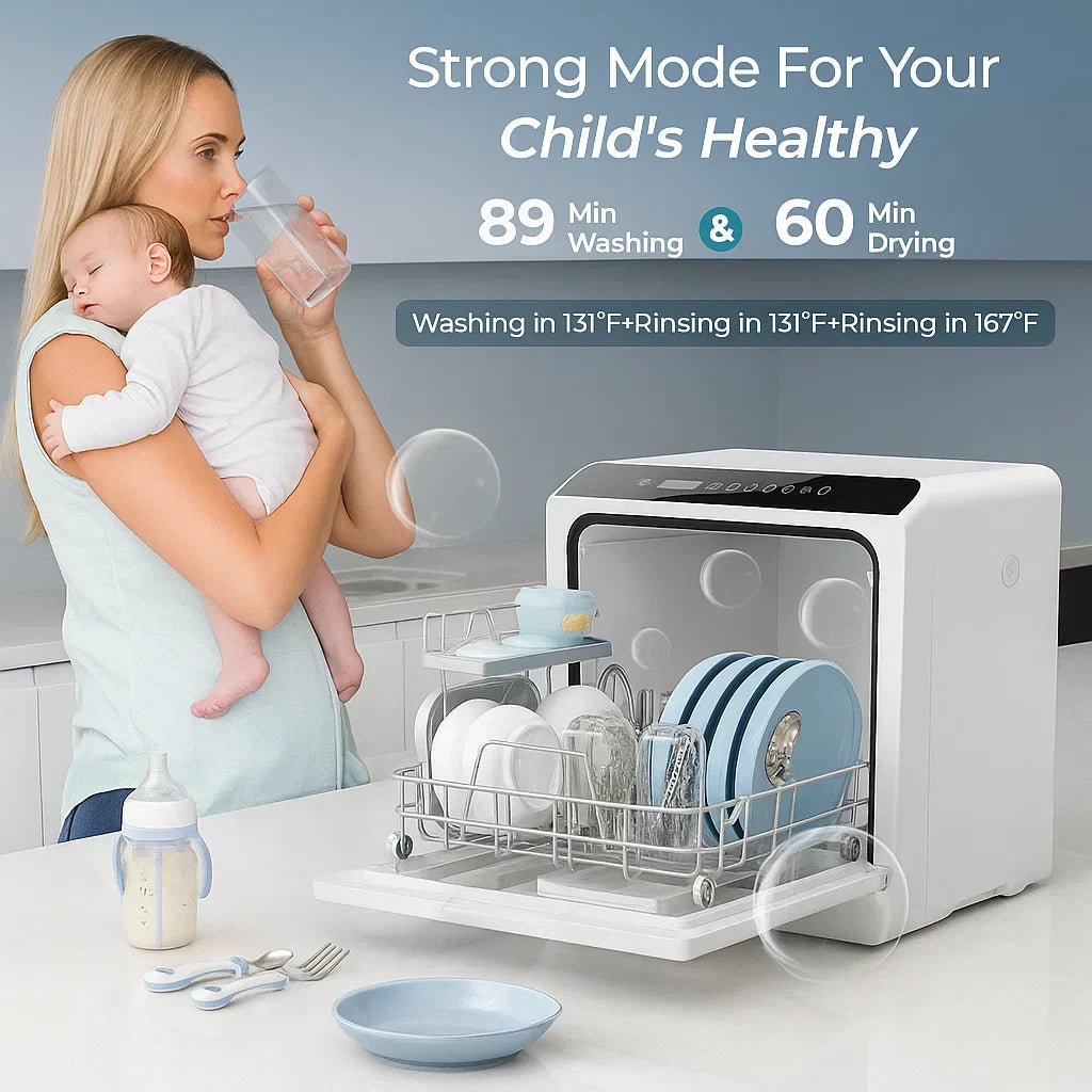 Countertop Portable Dishwasher – 5L Compact Dishwasher with LED Light, 6 Wash Modes & Dual Water Supply for Small Kitchens