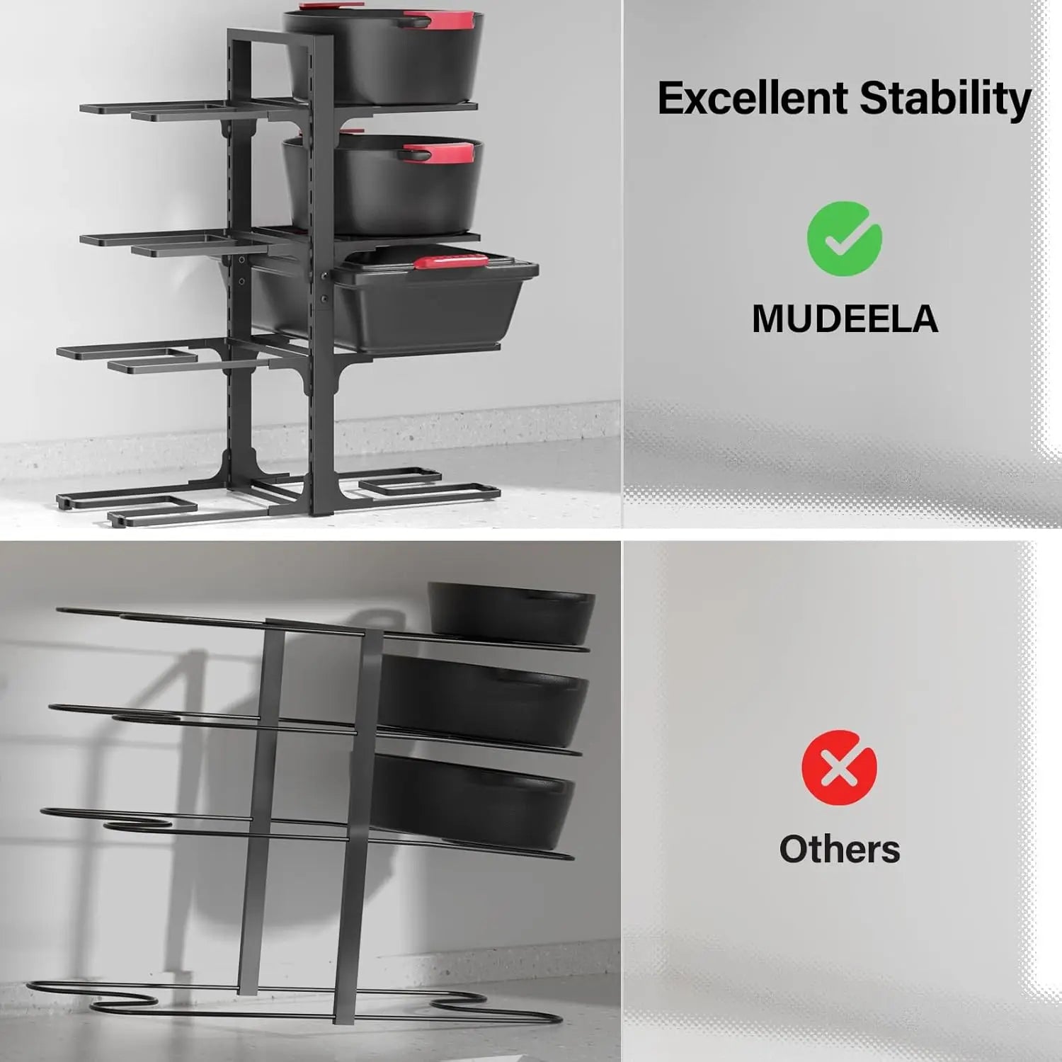 21" Heavy-Duty Pots and Pans Organizer – Adjustable 8-Tier Pan Rack for Cabinet Storage