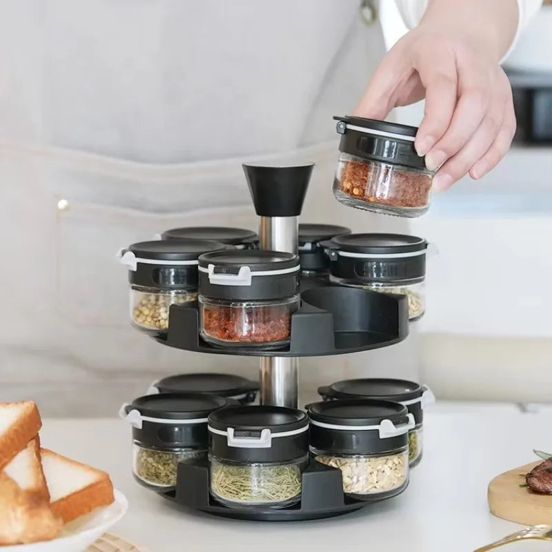 2 Layer Rotating Spice Rack with 12 Jars – Kitchen Spice Organizer