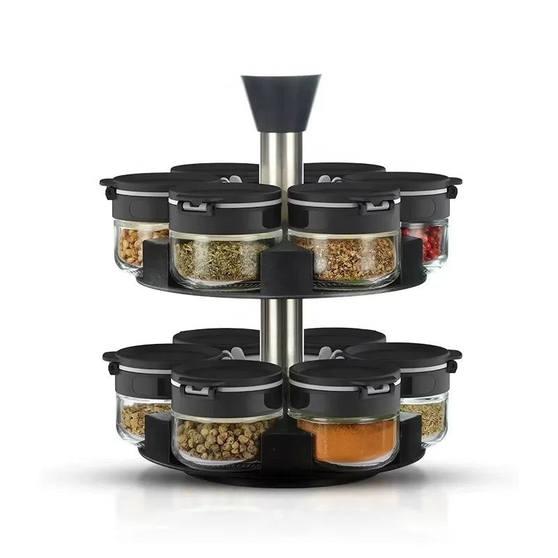 2 Layer Rotating Spice Rack with 12 Jars – Kitchen Spice Organizer