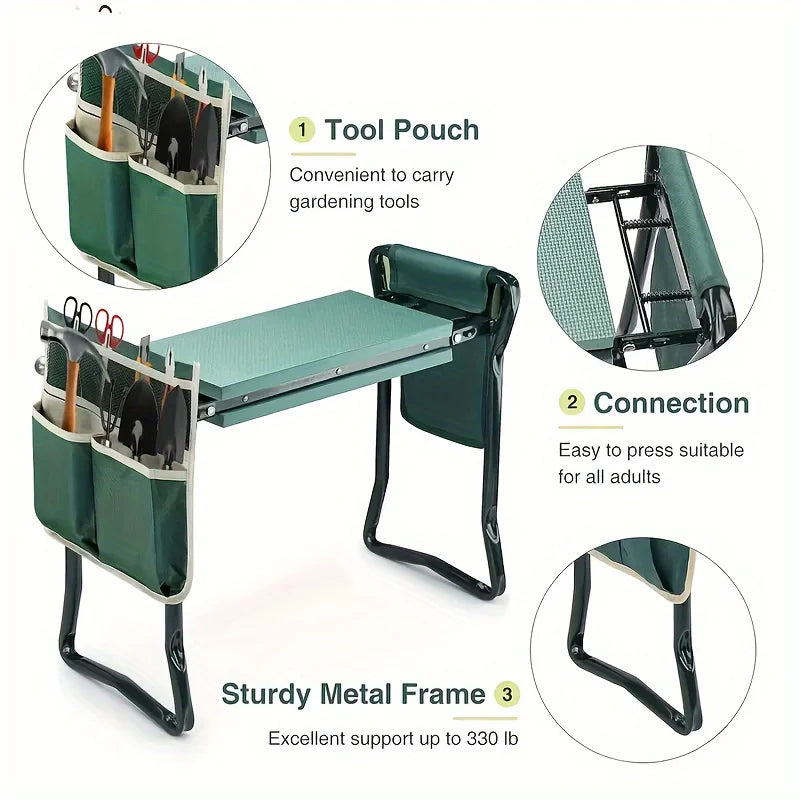2 in 1 Garden Kneeler & Seat - with Foam Pad and Tool Pouch