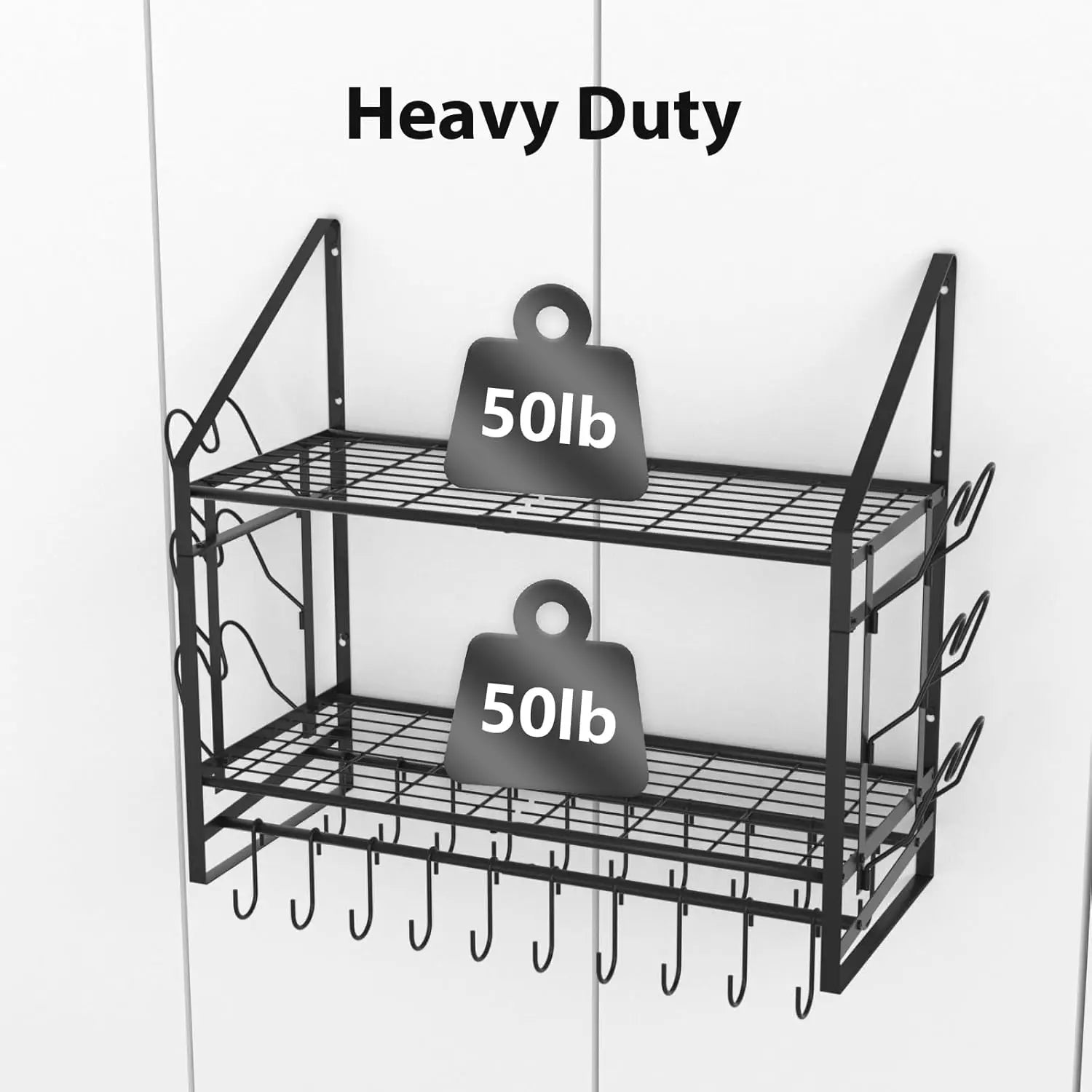 35" Wall Mounted Pot Rack – 2-Tier Hanging Pots and Pans Organizer with 20 Hooks & 6 Lid Holders