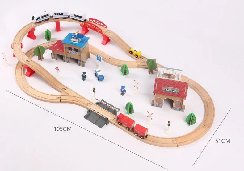 Wooden Train Set with Tracks & Station 88-Pieces – Compatible with Thomas Electric Train for Kids 3+