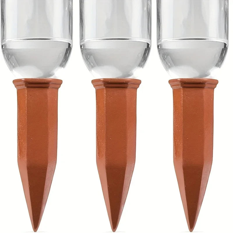4 Pack Terracotta Self Watering Stakes – Automatic Plant Waterers for Indoor & Outdoor