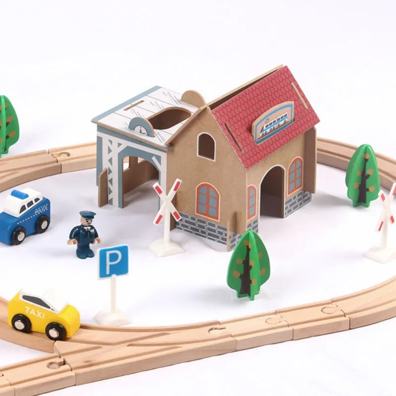 Wooden Train Set with Tracks & Station 88-Pieces – Compatible with Thomas Electric Train for Kids 3+