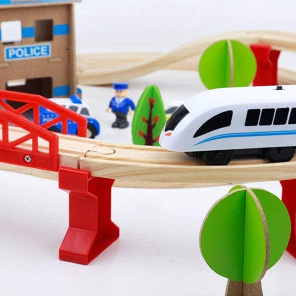 Wooden Train Set with Tracks & Station 88-Pieces – Compatible with Thomas Electric Train for Kids 3+
